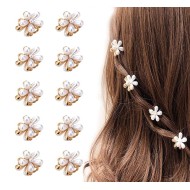10 Pcs Small Pearl Hair Clips, Mini Pearl Claw Clips with Flower Design, Hair Accessories for Women Girls