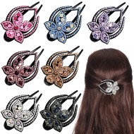 7 Pieces Rhinestone Double Flower Hair Clips for Women, Flower Diamond Duckbill Clips Decorative Barrettes