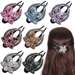 7 Pieces Rhinestone Double Flower Hair Clips for Women, Flower Diamond Duckbill Clips Decorative Barrettes