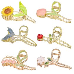 6 Pcs Flower Metal Hair Claw Clips Nonslip Hair Barrettes Hair Clamps for Woman and Girls 